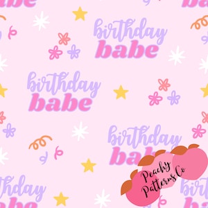 Birthday Babe Seamless file, Birthday Fabric, Bday girl Fabric, Birthday Cake, Birthday Cupcake Candle Fabric, Birthday Seamless File