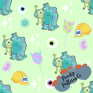 Mike and Sully Monsters seamless design, fabric seamless design, boy fabric prints, fabric patterns, seamless digital file, retro seamless