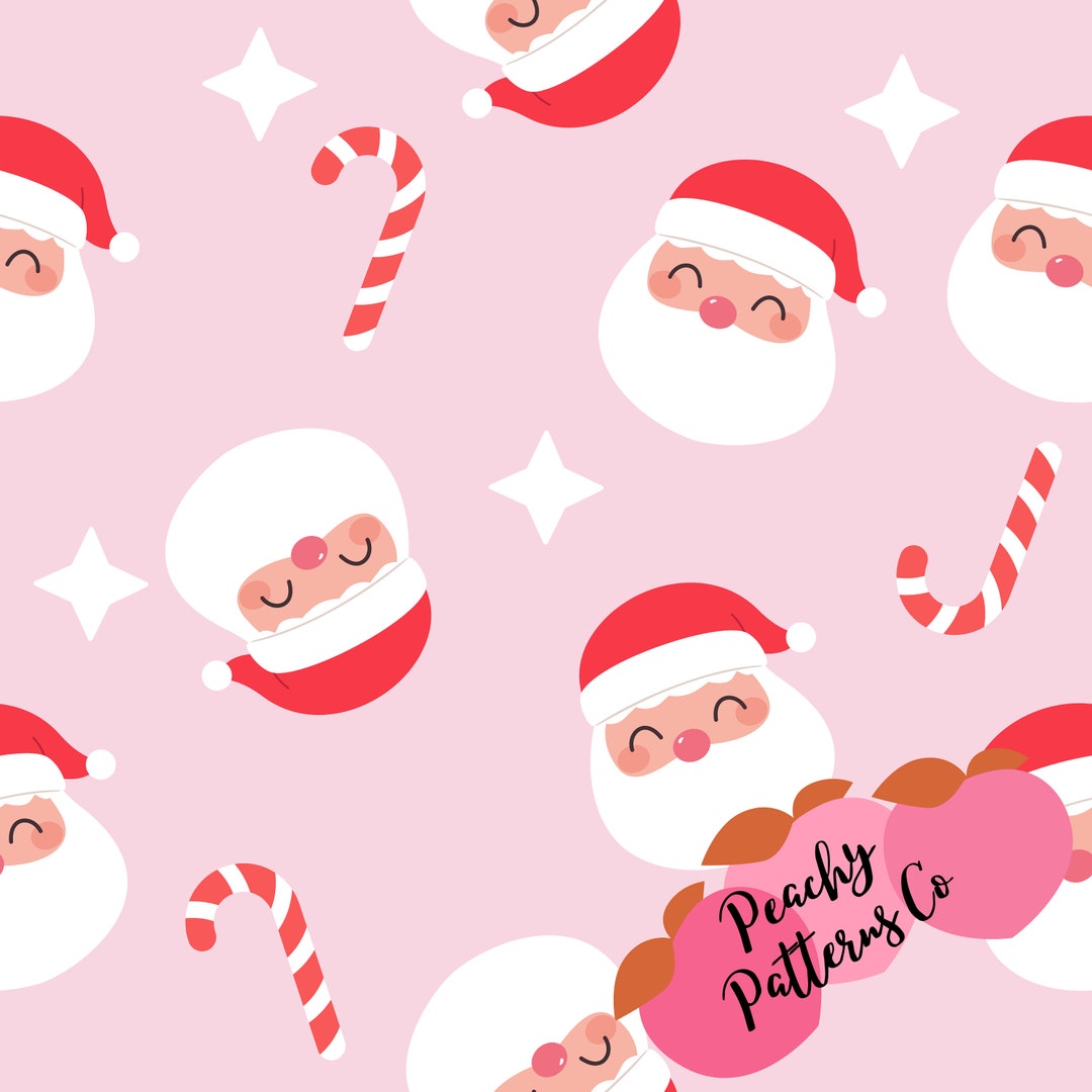 Santa Pink Christmas Seamless Design, Fabric Seamless Design, Christmas ...