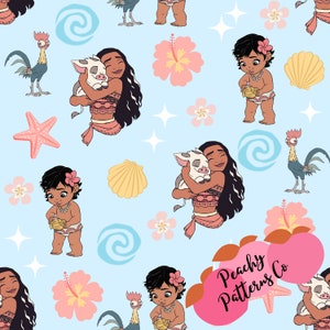 Baby Moana seamless design, fabric seamless design, mickey fabric prints, princess fabric patters, seamless digital file, princess fabric