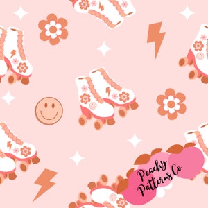 Retro Roller Blades Seamless design, fabric seamless design, Skates fabric prints, retro fabric patterns, seamless digital file, 70&#39;s vibes