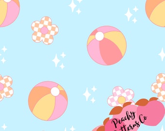 Cute Beach Ball Summer Fabric, Summer Seamless File, Summer Fabric, Summer Print, Beach Fabric, Beachy Seamless File, Summer Swimsuit Fabric