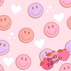 Smiley Face Seamless design, fabric seamless design, Summer fabric prints, retro fabric patters, seamless digital file, Retro Smiley