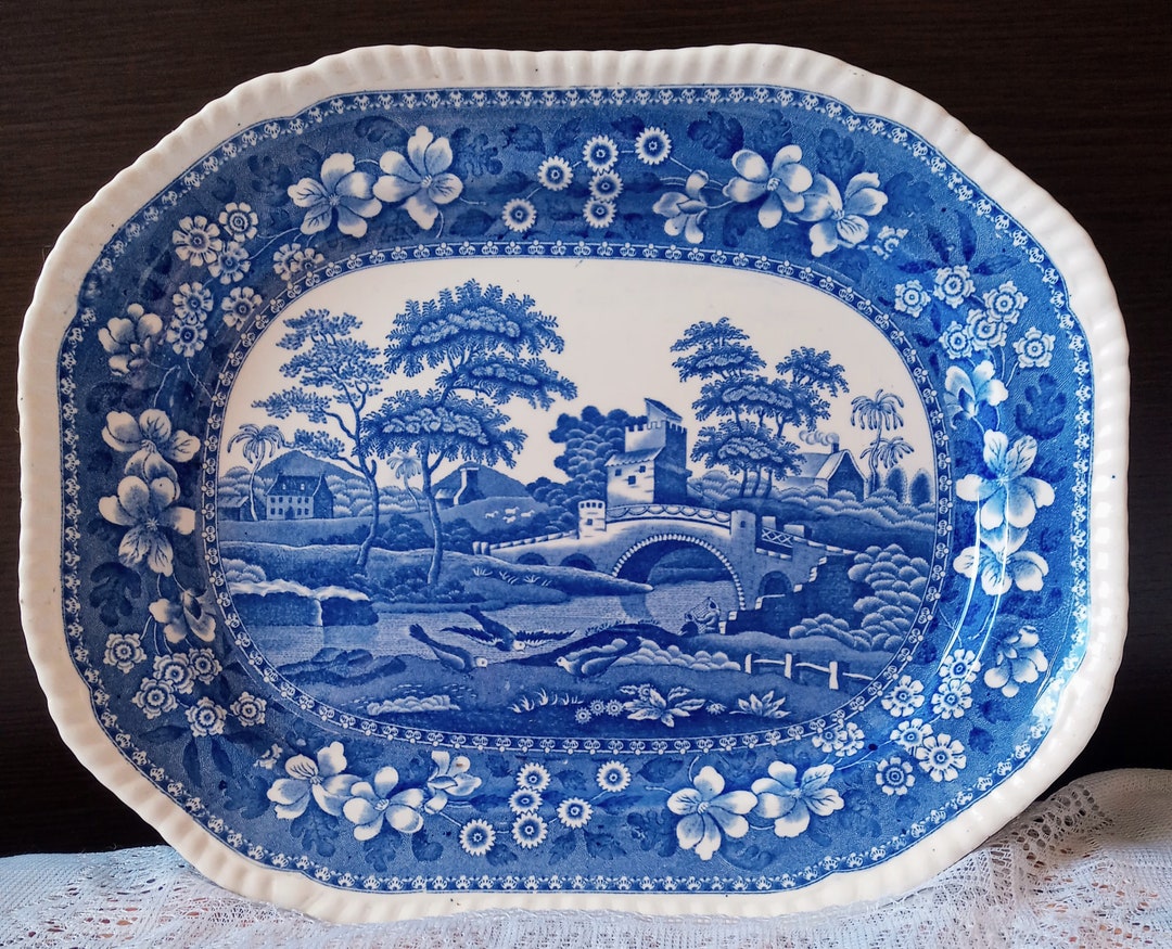 Copeland Spode Tower Blue Gadroon Large Serving Platter Etsy
