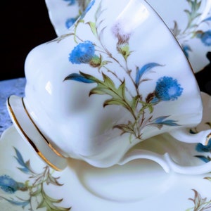 Last cup + saucer! Beautiful vintage Royal Albert &quot;Brigadoon&quot; tea service. Bone china England