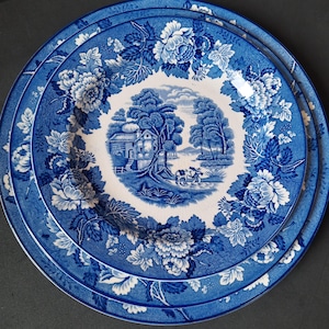 Antique Enoch Woods & Sons &quot;English Scenery &quot; Woods Ware Blue and White. England