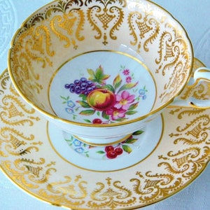Rare Vintage Paragon Cabinet, Tea Cup and Saucer. Light Pale Peach & Gold ,HM the Queen