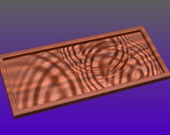 May include: A rectangular wooden tray with a raised edge and a wood grain pattern that resembles water ripples.