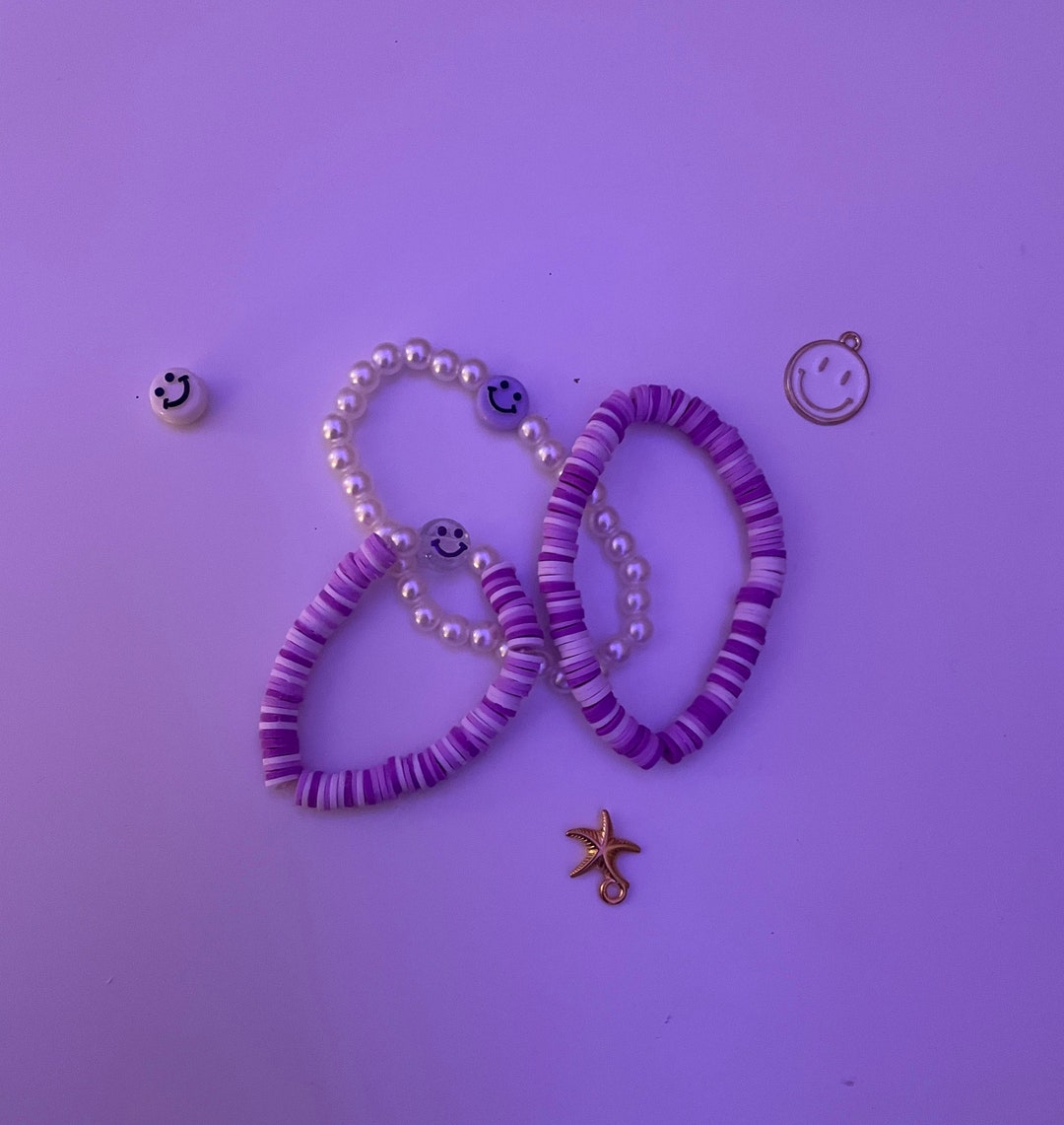 Purple Queen of Hearts Bracelet Preppy Purple Clay Bead Bracelet -   Canada