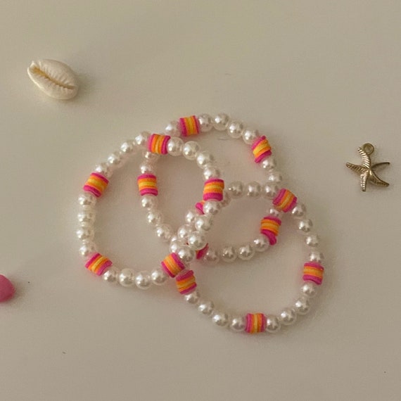 Sunset Pearls Preppy Pink Clay Bead Bracelet Etsy