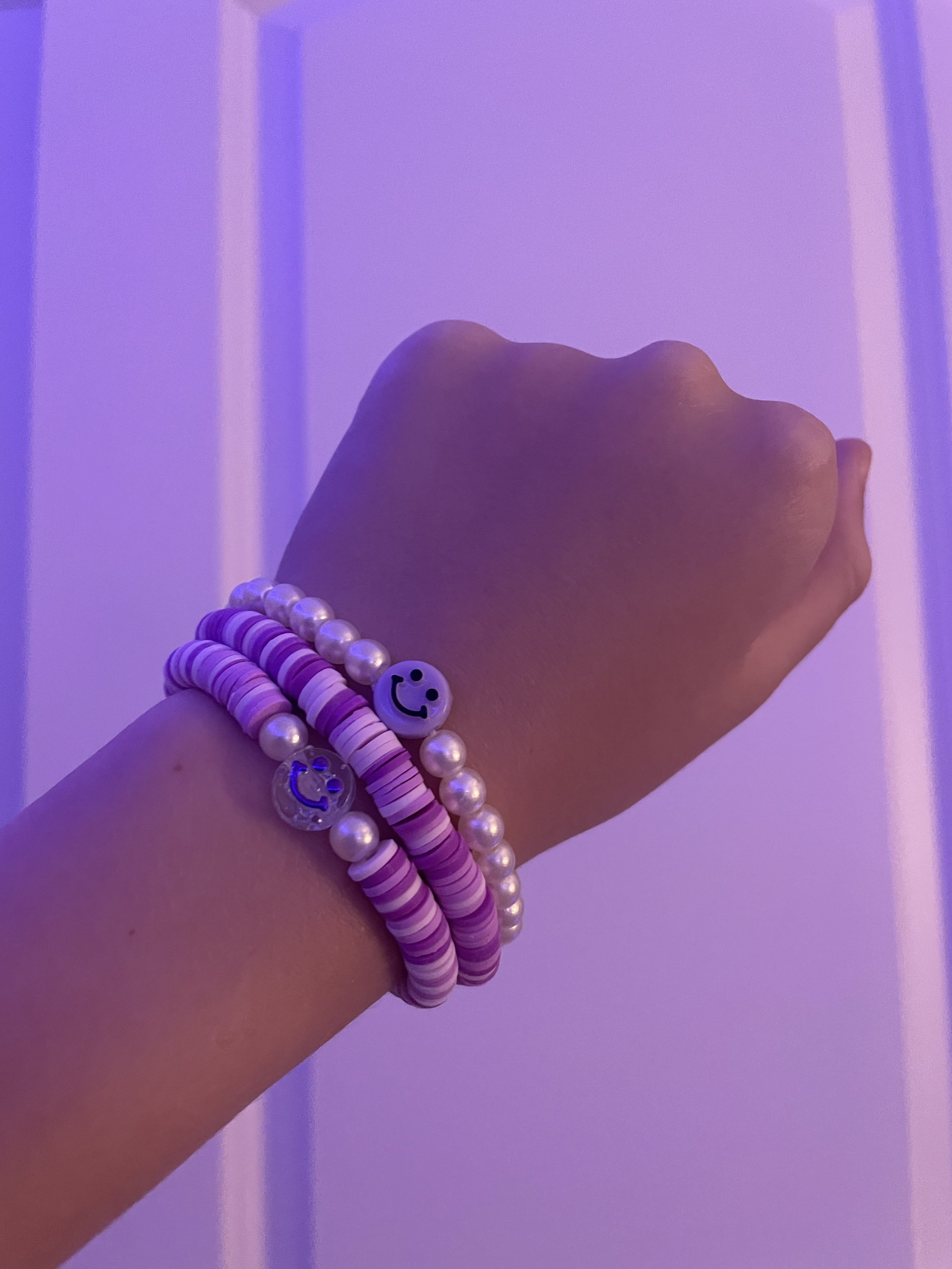 XOXO Bracelet. Purple Clay Beads. Stretch Bracelet, Stacking Bracelet,  Beach Jewelry. 