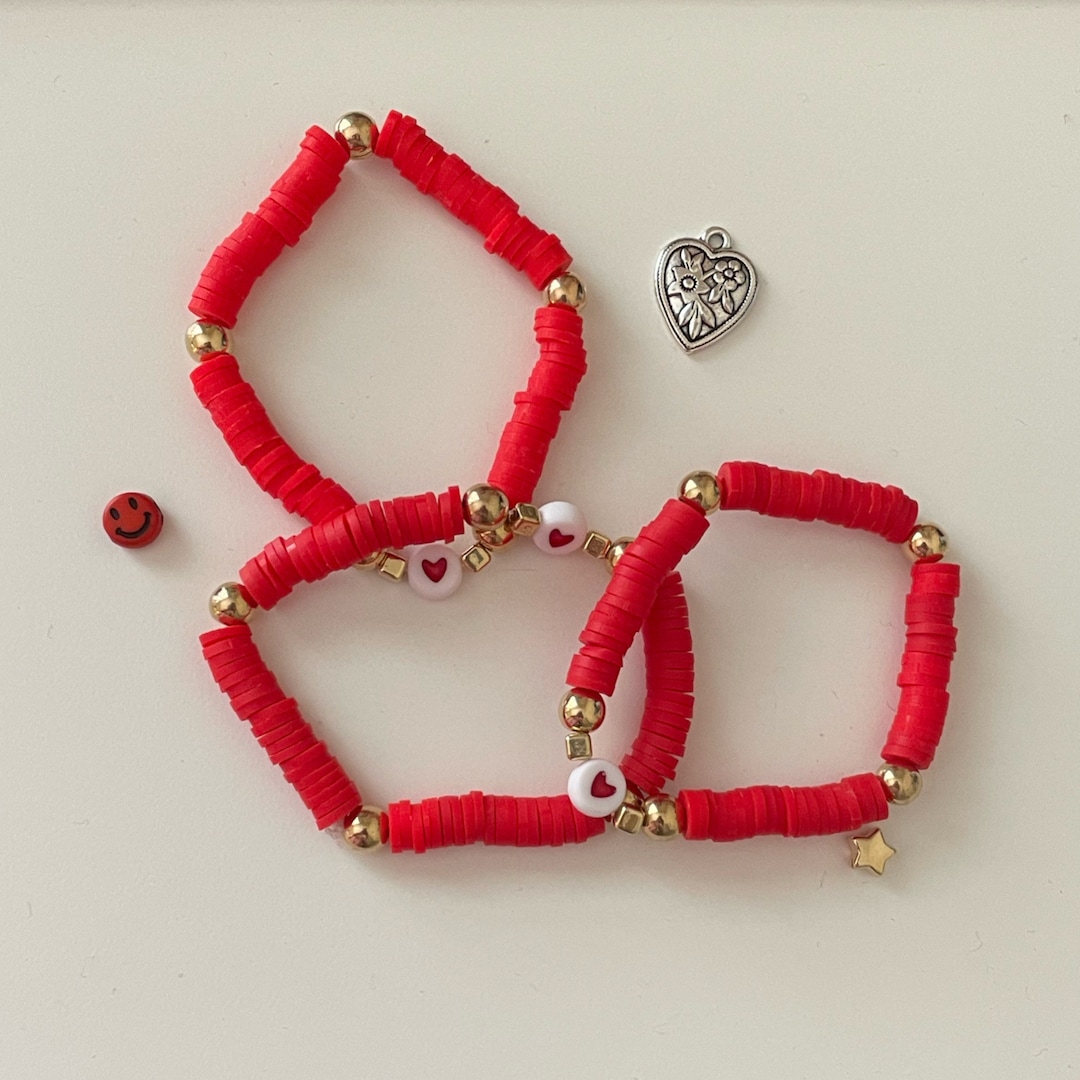 Red Queen of Hearts Preppy Red Clay Bead Bracelet 