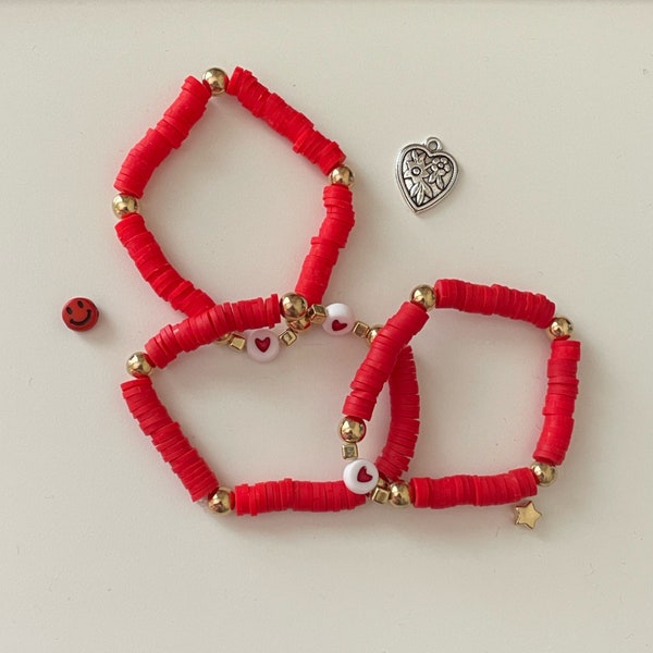 Red Queen of Hearts Preppy Red Clay Bead Bracelet