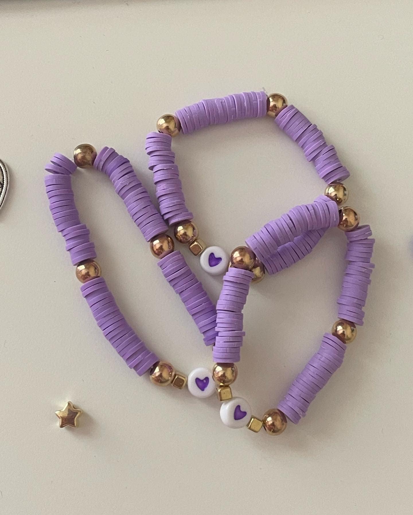 Preppy Bracelet, Pastel Pink and Purple Beaded Stretchy Bracelet With  Pearls and Cute Purple Flower Bead -  Australia