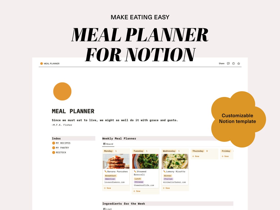 Meal Planner Notion Template - Make Eating Easy! - Etsy