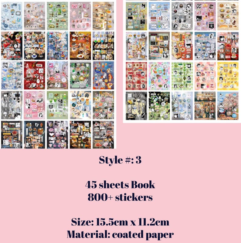 45 Pages/800 stickers Japanese Retro Sticker Book | kpop polco kawaii cute kpop decal deco polco korean journaling scrapbooking stationery