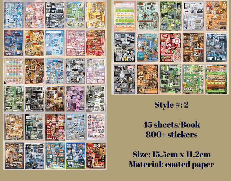 45 Pages/800 stickers Japanese Retro Sticker Book | kpop polco kawaii cute kpop decal deco polco korean journaling scrapbooking stationery