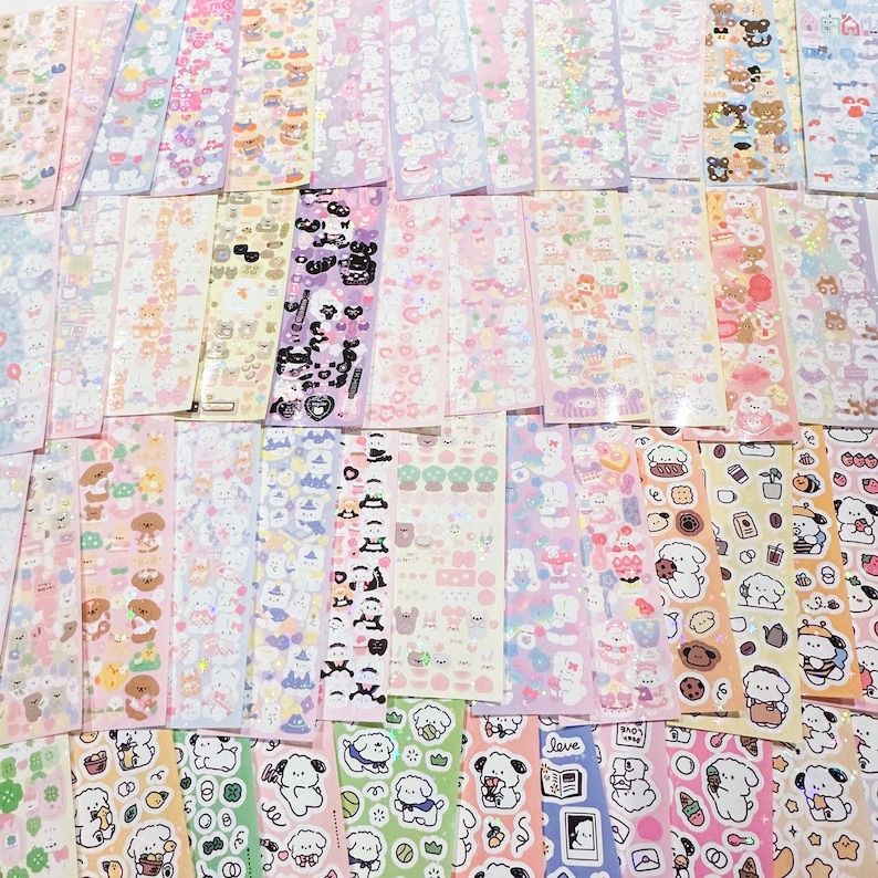 Non Repeat Random Korean Sticker Sheets Grab Bag | stickers, laser, deco, toploader, kawaii, stationery, diy, decor, scrapbooking, journal