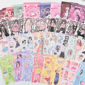 Adesivi decorativi KPop Polco "Anime Girl" - 8 pezzi / adesivi kawaii carini per il caricamento dall'alto KPOP, adesivi decorativi Polco per diario coreano e scrapbooking