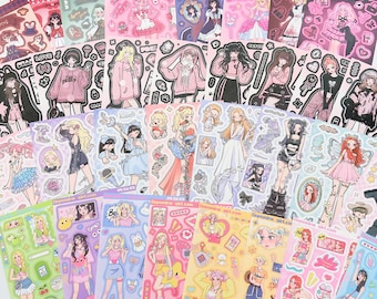 KPop Polco Deco Stickers "Anime Girl" Sticker - 8 PCS | kawaii cute kpop toploader decal deco polco korean journaling scrapbooking