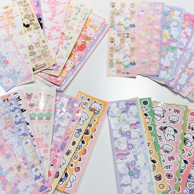 Non Repeat Random Korean Sticker Sheets Grab Bag | stickers, laser, deco, toploader, kawaii, stationery, diy, decor, scrapbooking, journal