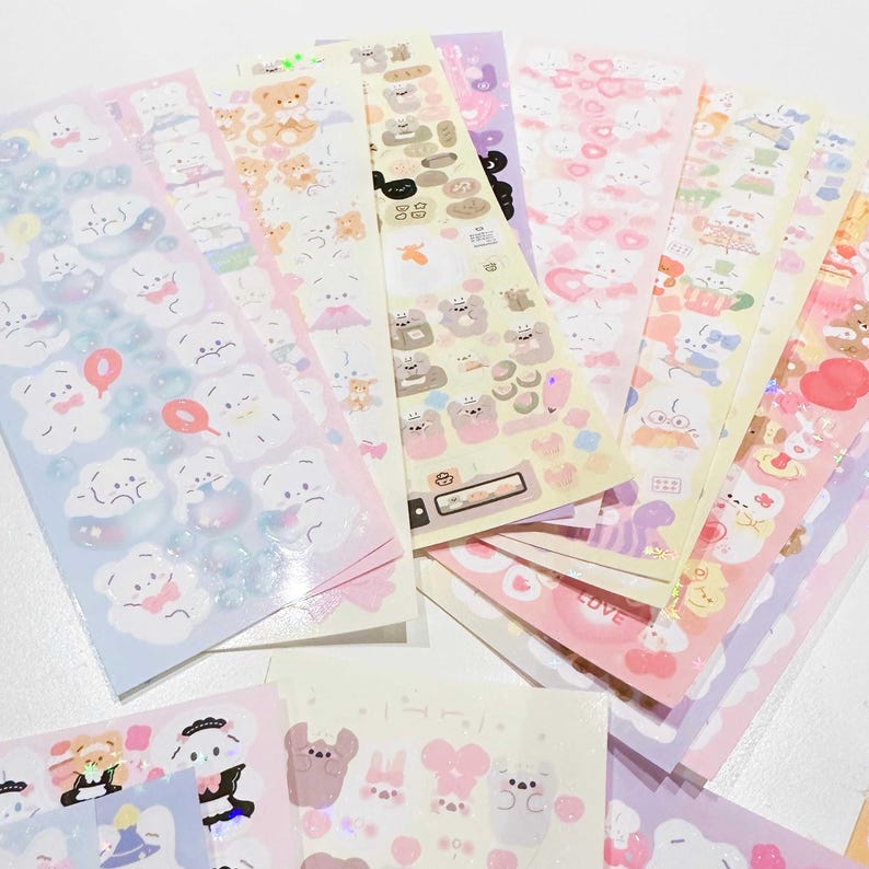 Non Repeat Random Korean Sticker Sheets Grab Bag | stickers, laser, deco, toploader, kawaii, stationery, diy, decor, scrapbooking, journal