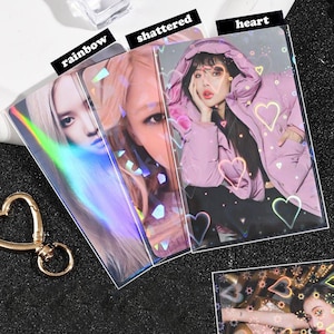 Capas para cartões holográficos de coração - 50/100 peças | proteção para coleção de cards colecionáveis kpop toploader