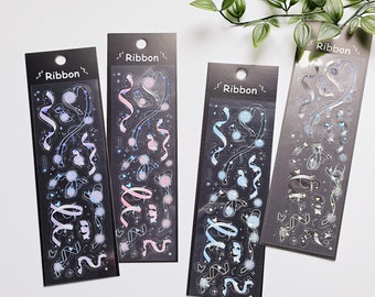 KPop Polco Deco Stickers "Holographic Ribbon" - 1 PC | kawaii cute kpop toploader decal deco polco korean journaling scrapbooking