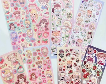 KPop Polco Deco Stickers "Cottage Girl" Sticker - 2 PCS | kawaii cute kpop toploader decal korean journaling scrapbooking coquette girly