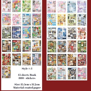 45 Pages/800 stickers Japanese Retro Sticker Book | kpop polco kawaii cute kpop decal deco polco korean journaling scrapbooking stationery