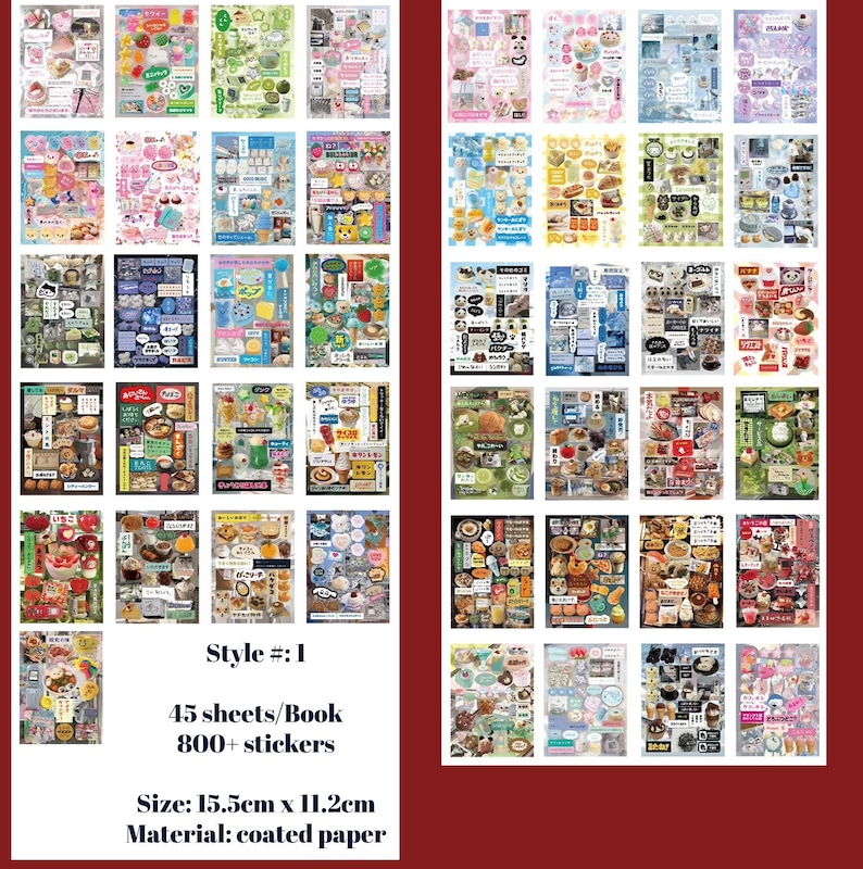 45 Pages/800 stickers Japanese Retro Sticker Book | kpop polco kawaii cute kpop decal deco polco korean journaling scrapbooking stationery