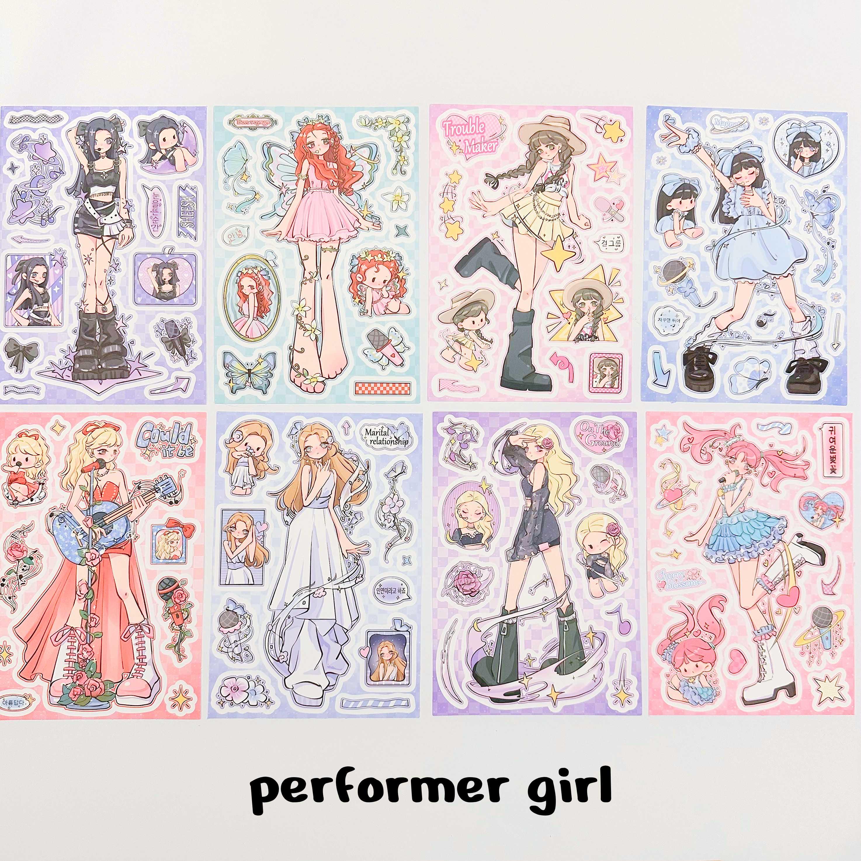 Kpop Polco Deco Stickers "anime Girl" Sticker - 8 PCS | Kawaii Cute ...