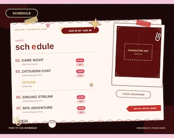 Benutzerdefinierte Twitch Stundenplan | VTuber Stream Wochenplaner (Canva und PSD)
