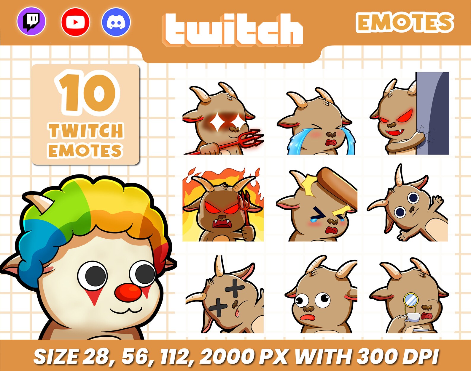 Twitch Emote Pack Goat Cute Chibi Charakter Twitch Emotes - Etsy.de