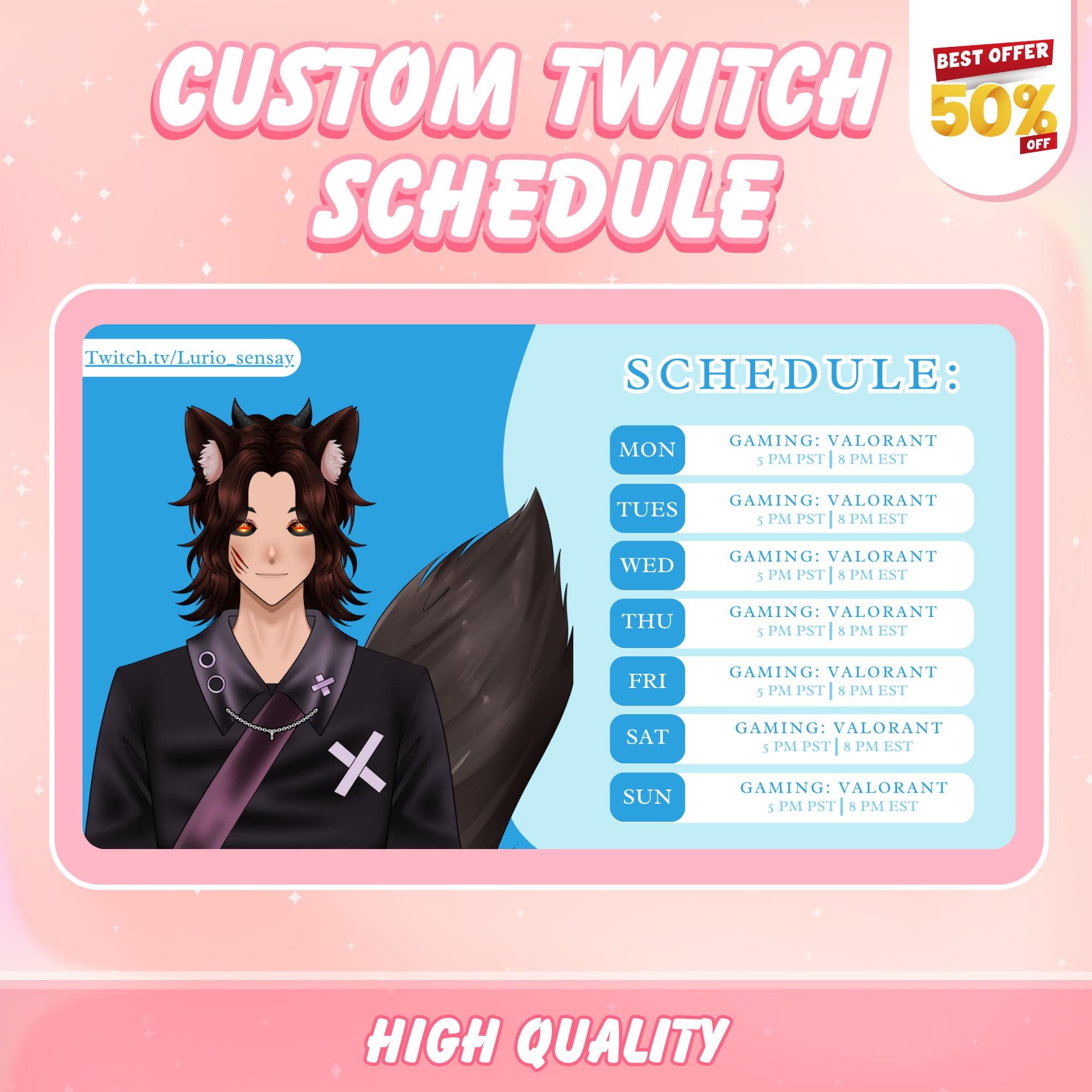 Custom Twitch Schedule | Vtuber Stream Week Planner (canva Link) - Etsy