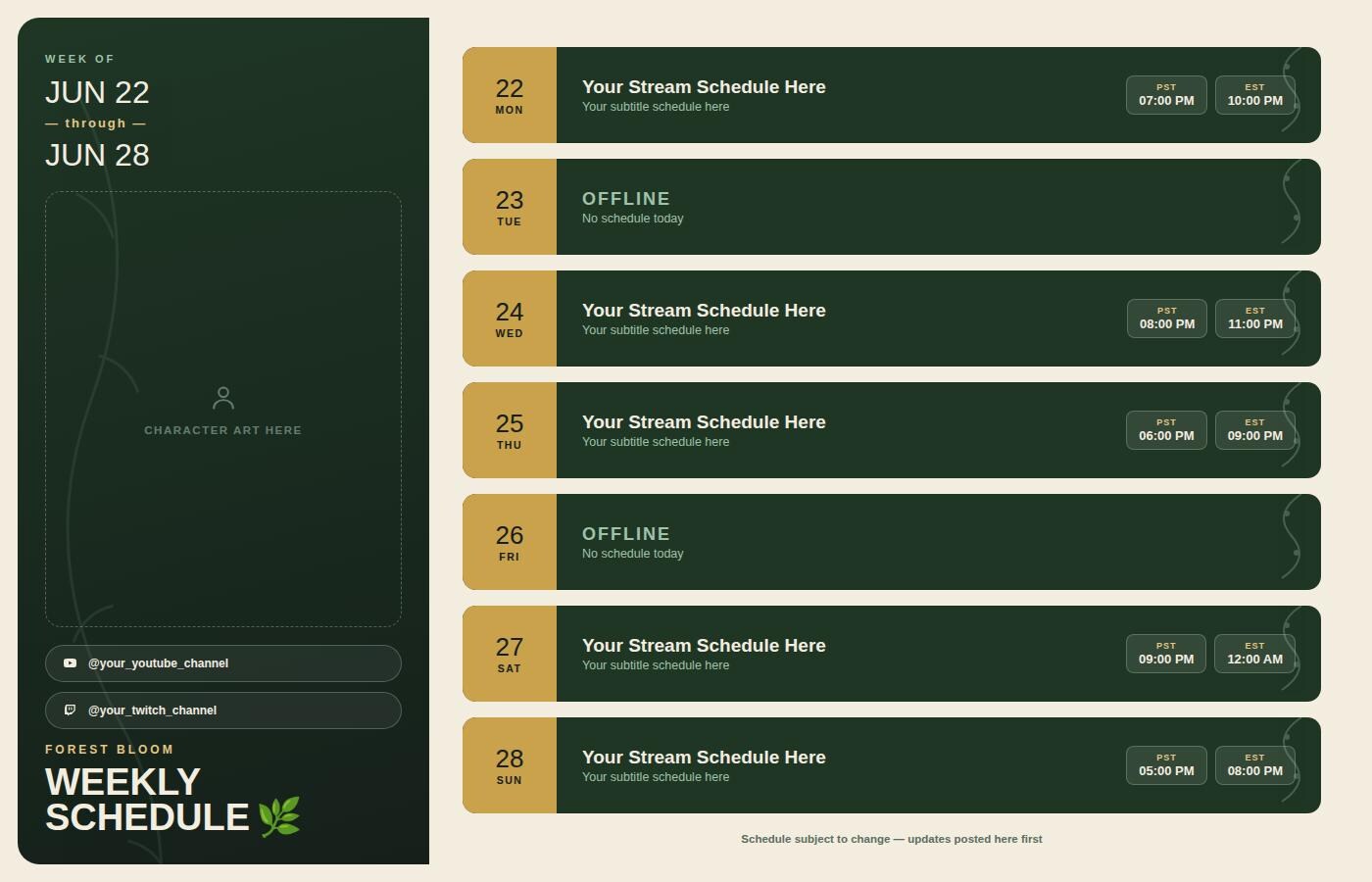 Custom Twitch Schedule | Vtuber Stream Week Planner (canva and PSD) - Etsy
