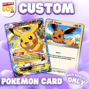 Carte Pokémon personnalisée | Cadeau personnalisé pour anniversaire. Anniversaire, cadeaux Pokémon, portrait d'animal de compagnie personnalisé, cadeau de la Saint-Valentin, commission de cartes Pokémon