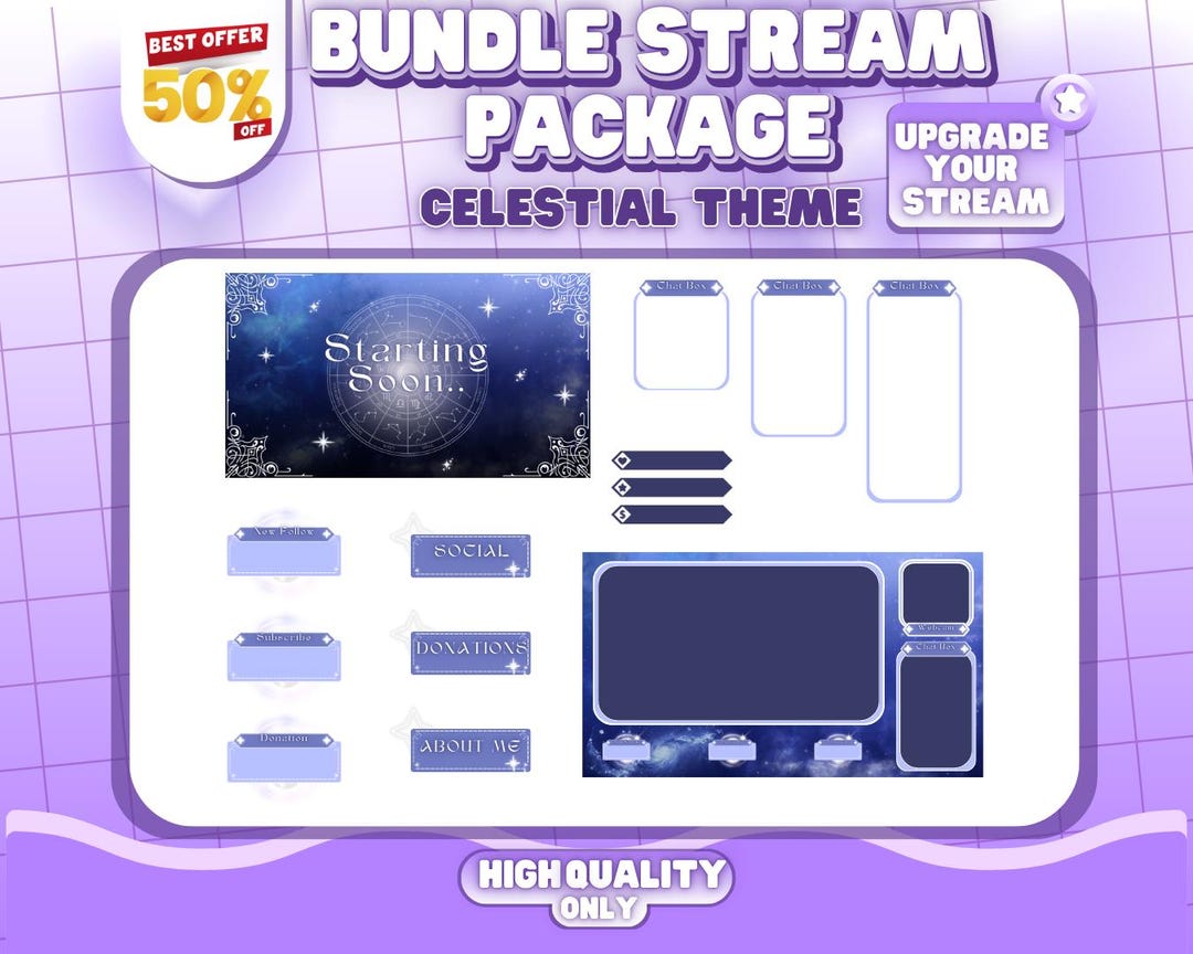 Celestial Twitch Stream Package | Moon Overlay, Screens & Panels ...