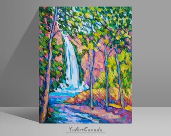 Canyon Falls landscape painting original oil painting landscape painting impressionist painting wall art EC#70