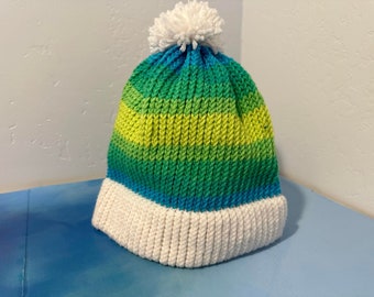 Blue Knitted Hat w/ Pompom