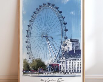 London Eye Watercolour Print: London Travel Poster Wall Art NOT FRAMED