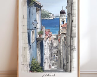 Dubrovnik Old Town Print: Croatia Watercolour Travel Poster NOT FRAMED