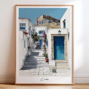 Lindos Travel Print, Lindos Greece Travel Poster Wall Art, Lindos Poster Print, Travel Decor, Rhodes Art Decor, Rhodes Gift, Lindos Art