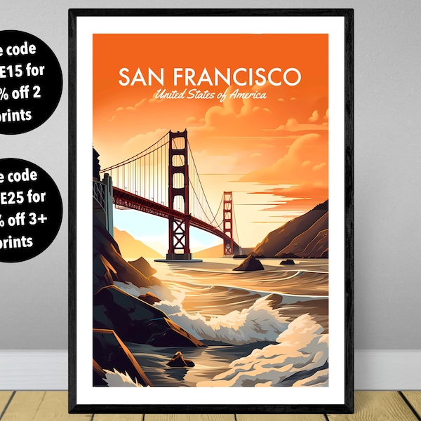 San Francisco USA travel poster art print, San Francisco travel poster, San Francisco travel print, USA travel print, UNFRAMED
