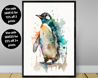 Watercolour Penguin Animal Art Print, Penguin Animal Print Penguin Print Penguin Wall Art Print Penguin Art Penguin Animal Gift