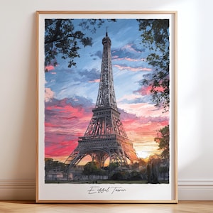 Eiffelturm, Paris Reiseplakat Wandkunst, Paris Frankreich Plakat Druck, Reise-Dekor, Sonnenuntergang Eiffel-Kunst-Dekor, Paris Eiffelturm Geschenk
