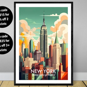 Impression d'art d'affiche de voyage à New York, affiche de voyage à New York, impression de voyage à New York, impression de voyage aux États-Unis, sans cadre