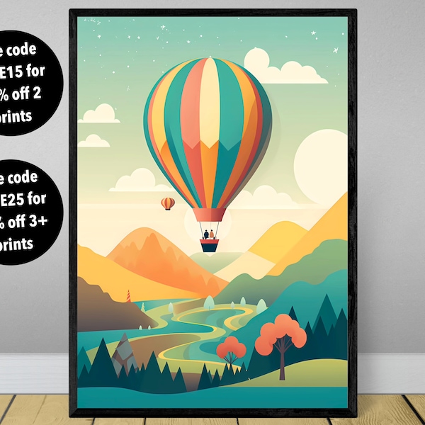 Hot Air Balloon Print Etsy UK