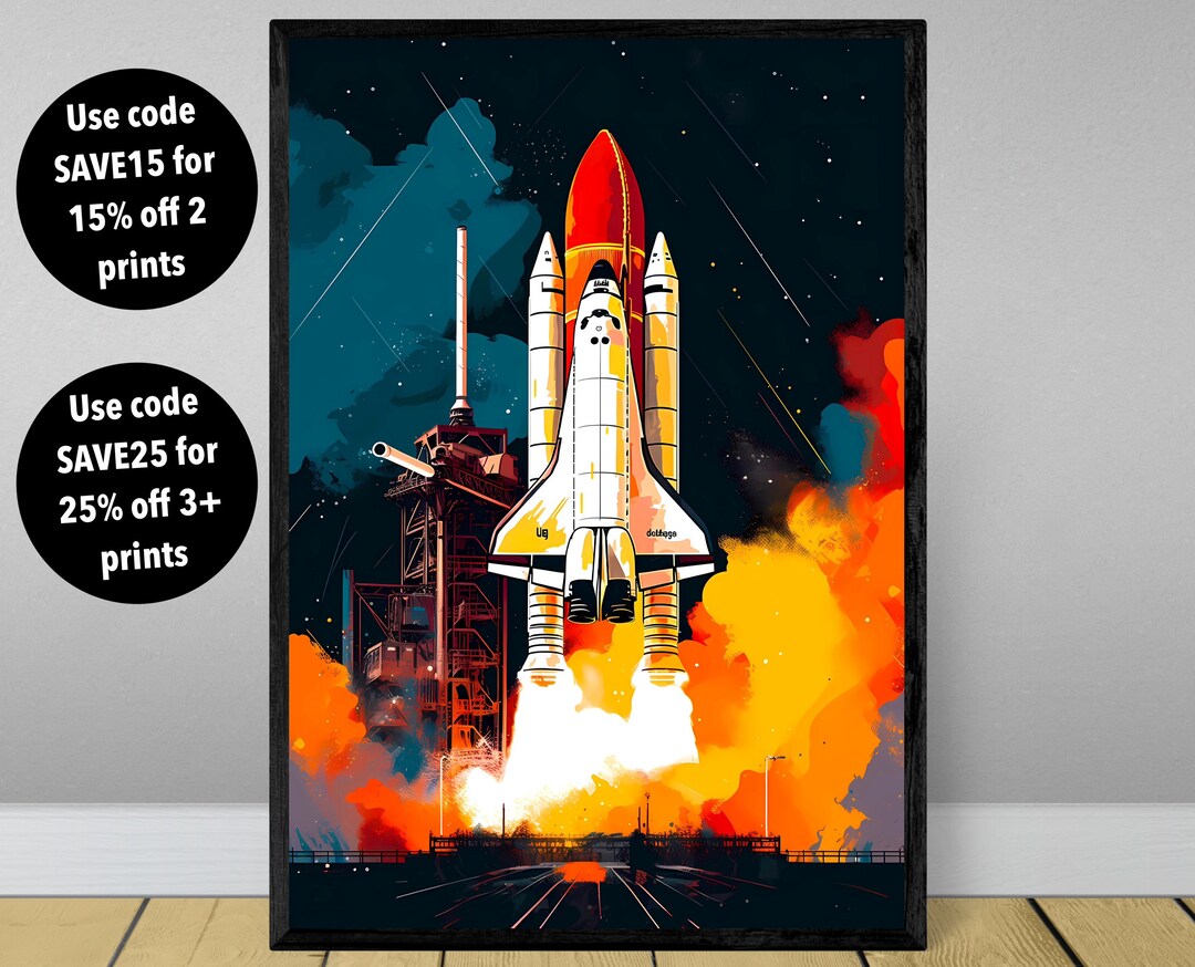 Kids Space Shuttle Wall Art, Space Wall Art Print, Fun Space Shuttle ...