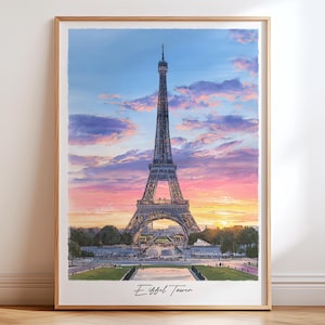 Eiffelturm, Paris Reiseplakat Wandkunst, Paris Frankreich Plakat Druck, Reise-Dekor, Sonnenuntergang Eiffel-Kunst-Dekor, Paris Eiffelturm Geschenk